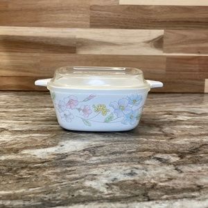 Vintage MCM Corning Ware Pastel Bouquet 700 ML Petite Baker with Plastic Lid